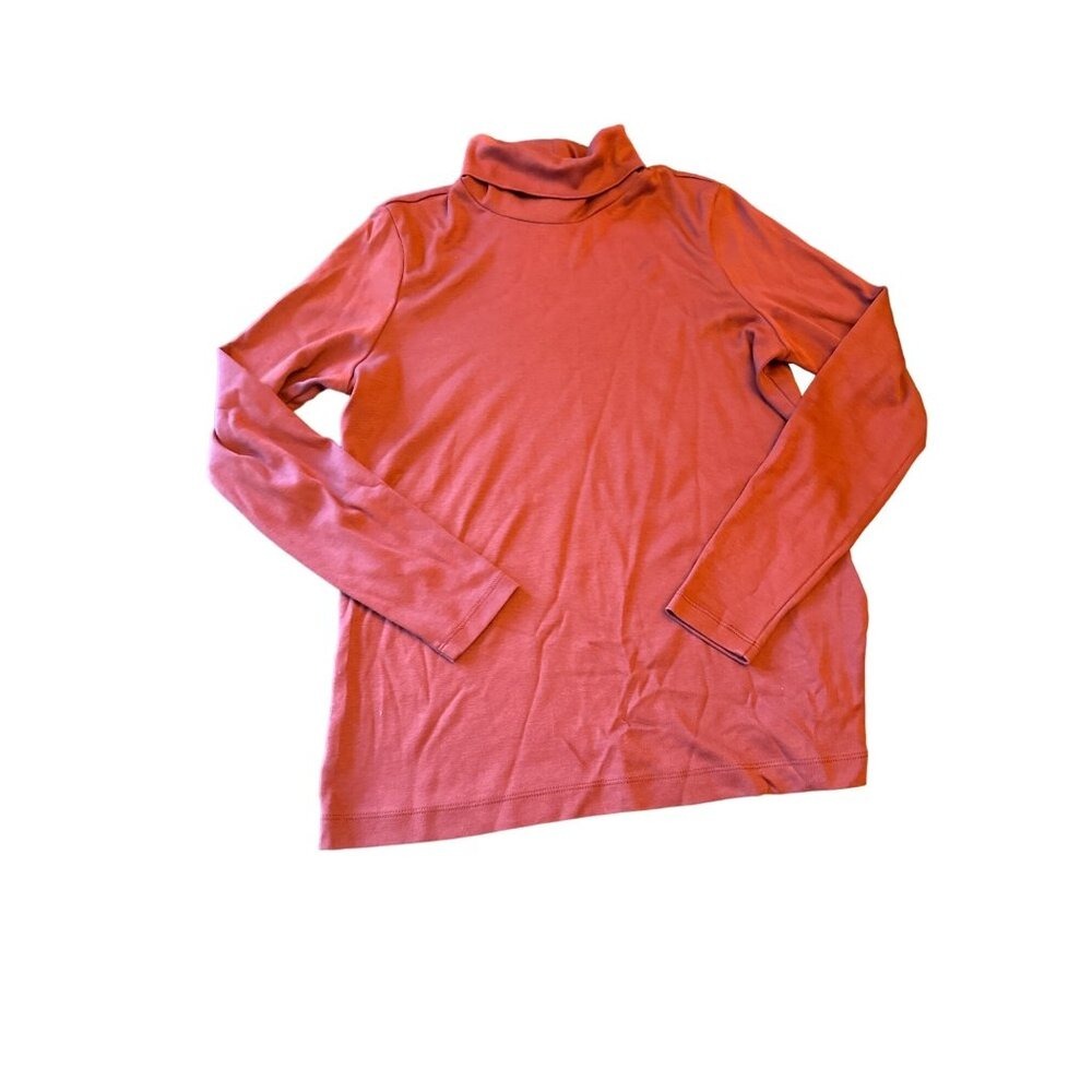 Lands' End Girls Long Sleeve Turtleneck Shirt M 100% Cotton Rust Red